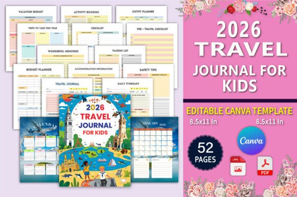 Download ✈️ 2026 Travel Journal for Kids Canva - Travel journal Collection
