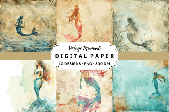 Download Watercolor Vintage Mermaid Background - Vintage mermaid Collection